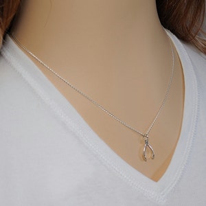 Sterling Silver Wishbone Necklace for Layering, Gift for Mom Grandma Sister Cousin, Wish Bone Good Luck Charm image 4