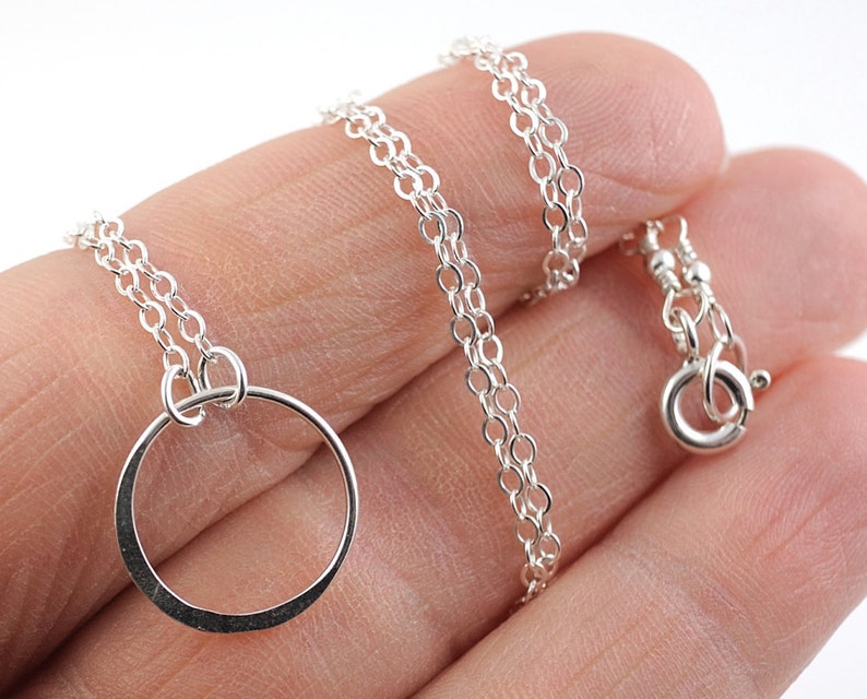 Sterling Silver Circle Necklace, Simple and Classic, Eternity Karma Hammered Open Circle Necklace, Minimalist Everyday Jewelry for Layering image 4