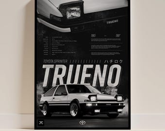 Toyota Corolla Sprinter Trueno AE86 póster A4, A3, A2