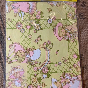 Precious 1970s Girl WRAPPING paper vintage yellow PINK bonnet sealed GIBSON inc