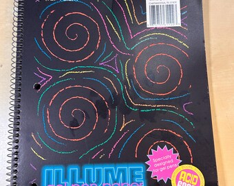 Vintage 1990s SPIRAL Notebook ILLUME gel pen paper BLACK ruled sheets 90s acid free