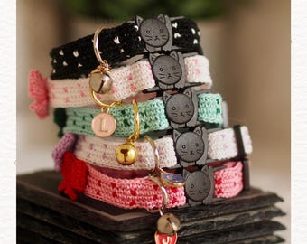 Collar de ganchillo personalizado para gatos con lazo • Collar suave para mascotas con cierre de seguridad