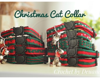 Collar navideño de ganchillo para gatos • Collar navideño ajustable con cierre de seguridad