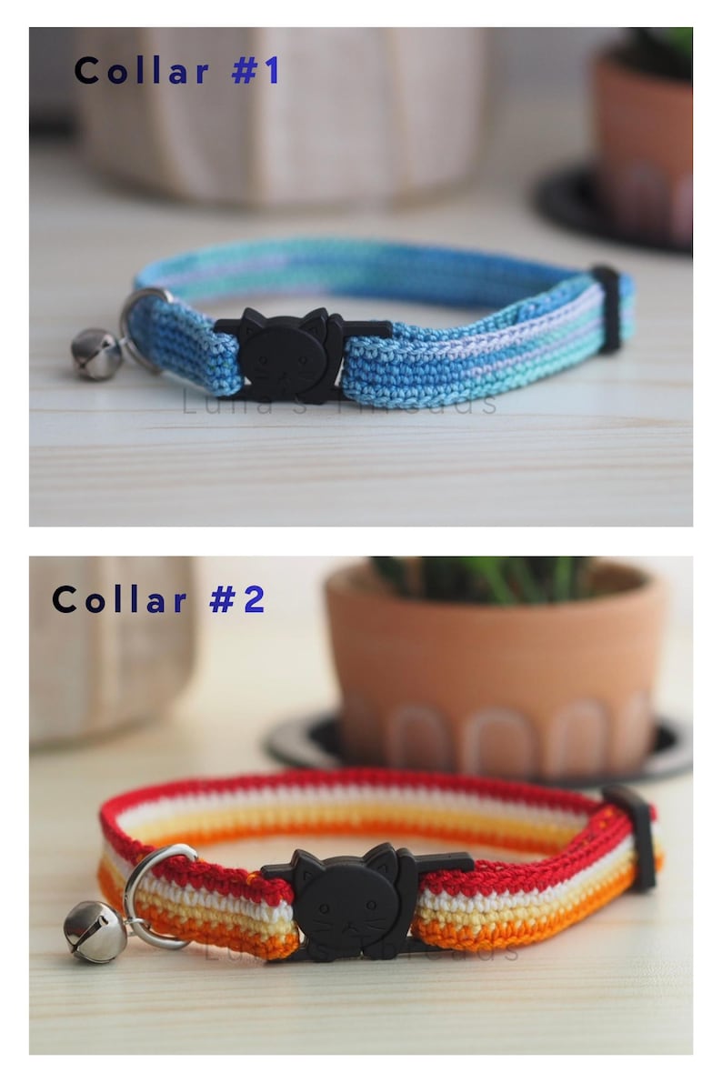 Crochet Cat Collar with Bell • Lightweight Breakaway Kitten Accessory Bild 4