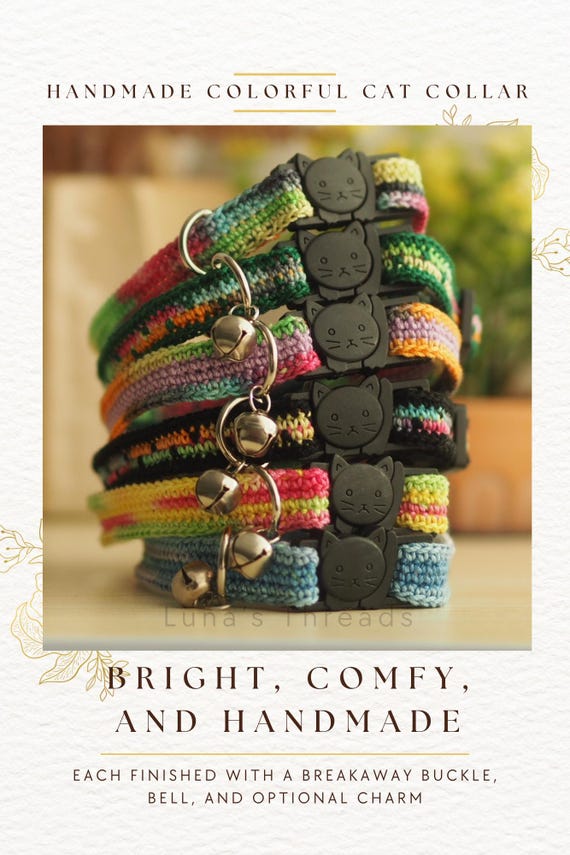 Crochet Cat Collar with Bell • Lightweight Breakaway Kitten Accessory