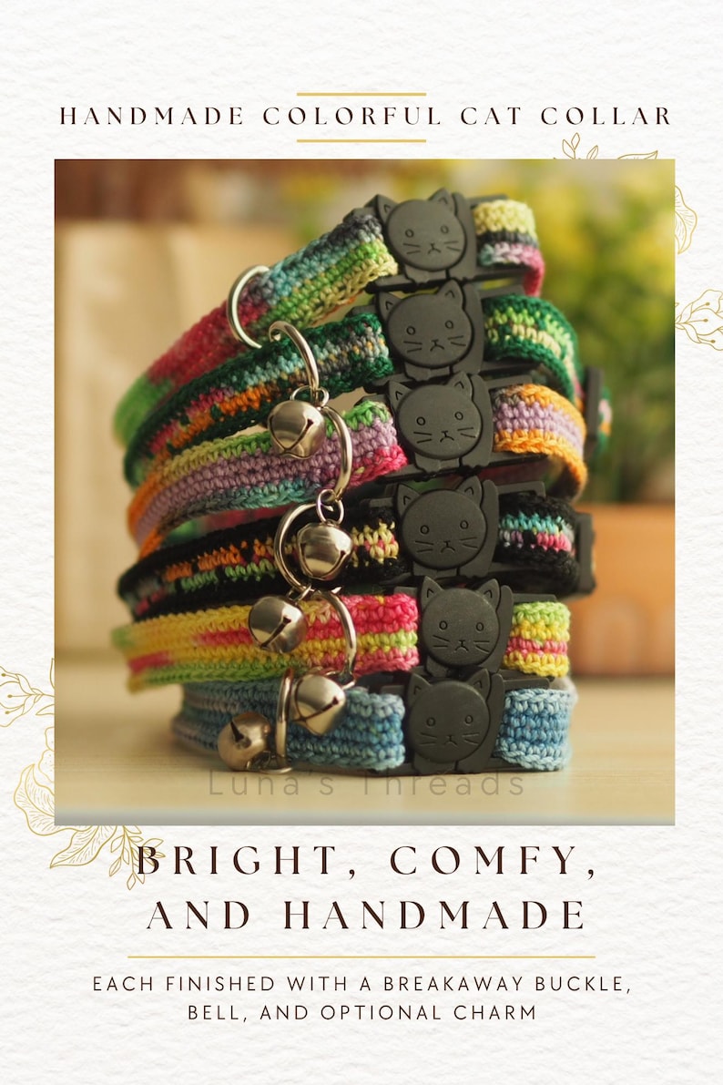 Crochet Cat Collar with Bell • Lightweight Breakaway Kitten Accessory Bild 1