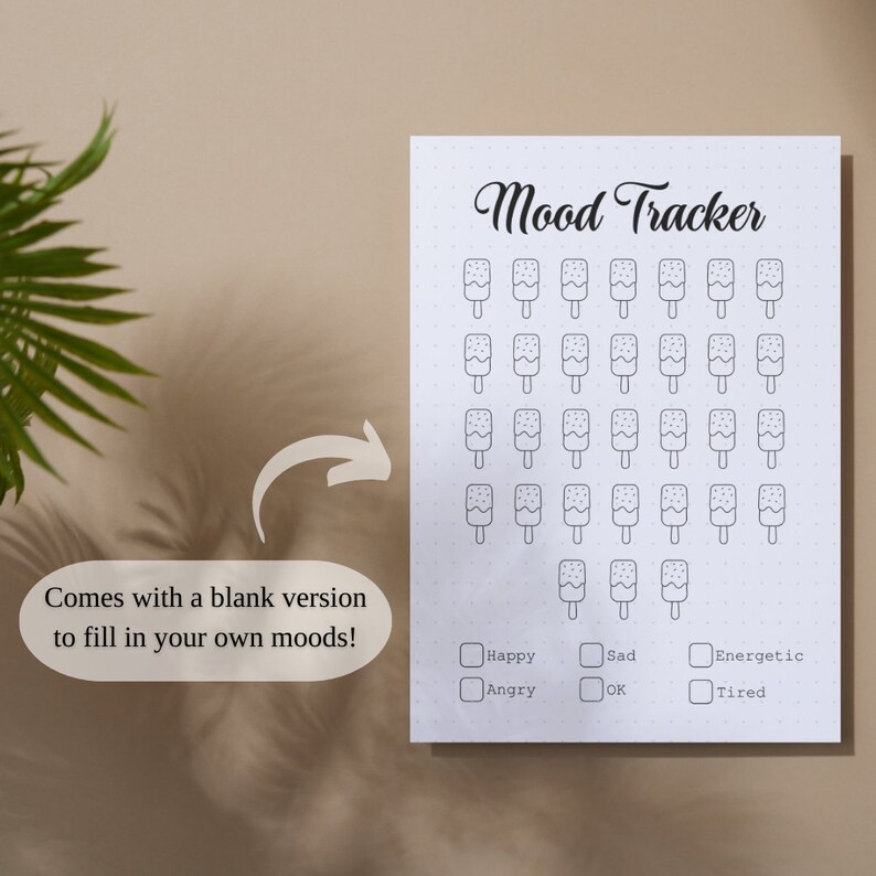 Ice Cream Bar Mood Tracker Printable Journal Page Daily Feeling Mood ...