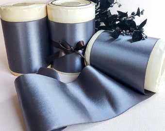 Gray Vintage Faille Ribbon, Nylon Ribbon, Satin ribbon, Millinery, Dress Making, Bridal, 4 1/4&quot; wide