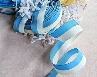 Vintage Blue and White Large Double Stripe Grosgrain Ribbon, millinery, rosette making, cocade trim, hat making, 1 7/8"