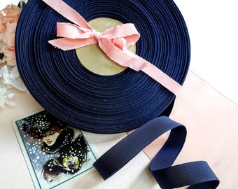 Dark Navy Blue Vintage Petersham Grosgrain Ribbon, millinery, sewing, haberdashery, dress making, French Rayon 5/8" wide