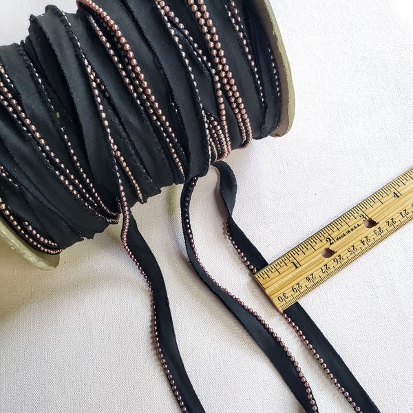 1960's Vintage Beaded Trim Piping, Flange, Champagne Pink and Black , sewing, millinery, crafts, costume, cording,  pearl trim