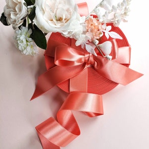 Coral Double Face Satin Ribbon, 1 inch wide ,Millinery, Wedding Bridal, Lingerie Ribbon, dressmaking, sash ribbon, 24mm