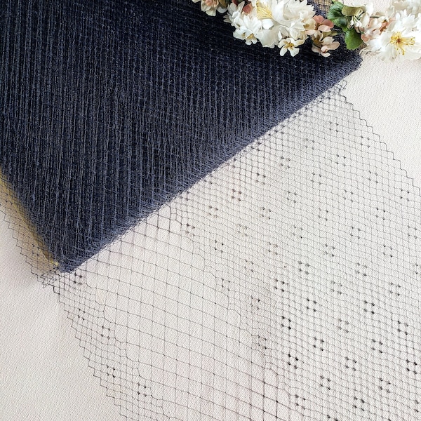 Navy Blue Vintage French Silk Veil With Border, millinery net, tulle, 9" wide