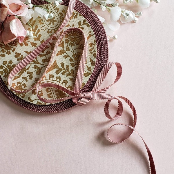 Petersham Grosgrain Ribbon Rose Pink, Rayon Ribbon, millinery, trim, bridal wedding,  1/4" wide, 6 mm, antique mauve