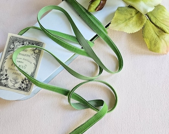 Spring Green Rayon Vintage Velvet Ribbon, Millinery,  Sewing Trim, Dressmaking, Doll Making, 3/8" wide