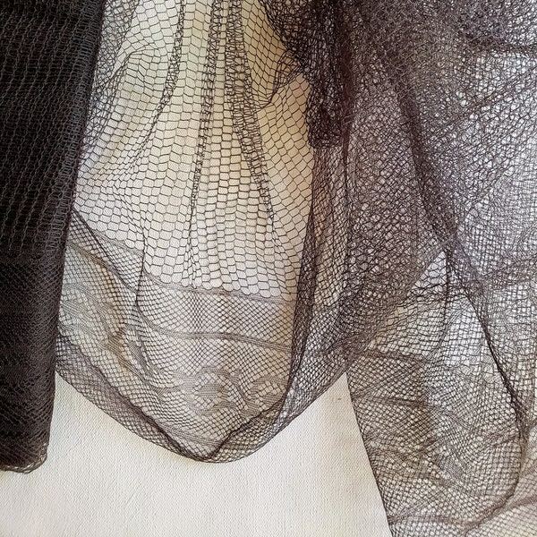 1940's French Silk Veil With Patterned Border, Brown Veiling, 18" Extra Wide Millinery Net