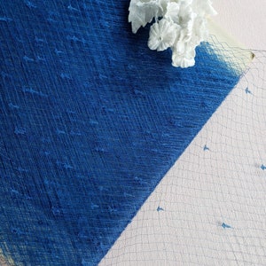 Vintage French Silk Veil, Copenhagen Blue Millinery Veiling, Silk veil, net, sewing trim, hat making