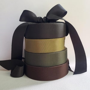 Vintage Grosgrain Ribbon, Rayon Cotton, Petersham Grosgrain, millinery, haberdashery, hat bands, dark brown, khaki green, golden brown, 1.5&quot;