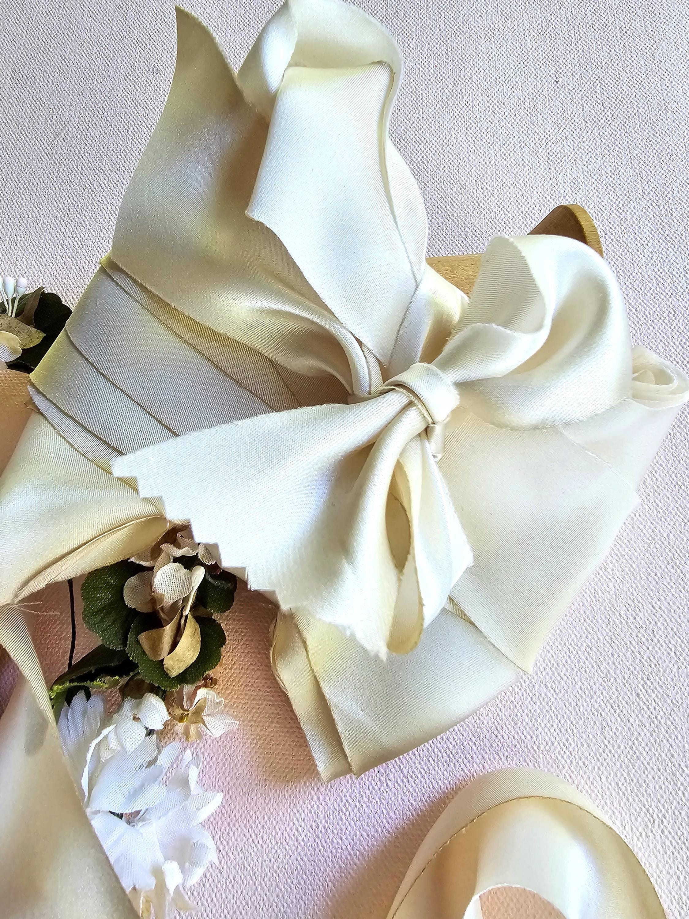 Ivory and Champagne Silk Satin Ribbon for Millinery, Dress Making
