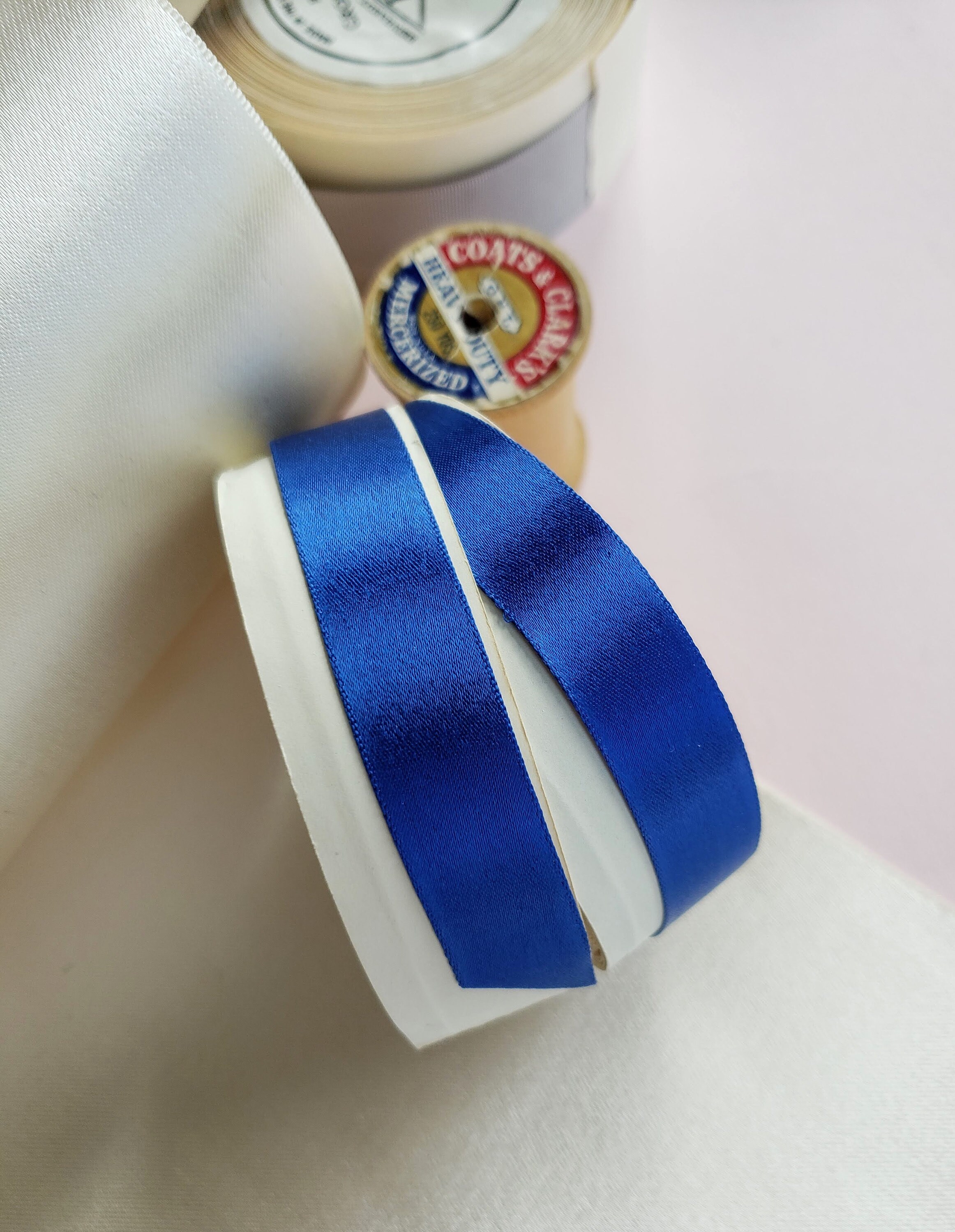 10Y Roll Vintage Bright Royal Blue Satin Ribbon, Millinery, Crafts