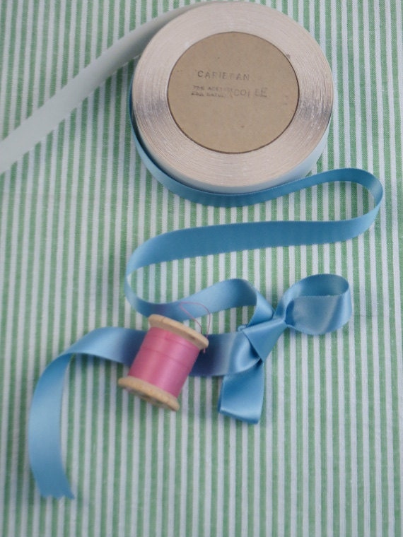 1 yard 5//8/" wide blue vintage double faced satin rayon ribbon dress