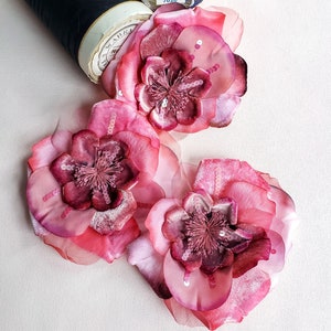Pink Vintage Silk and Velvet Flower, Millinery, hat making, embellishment, sewing, vintage trim, silk flowers, corsage flower