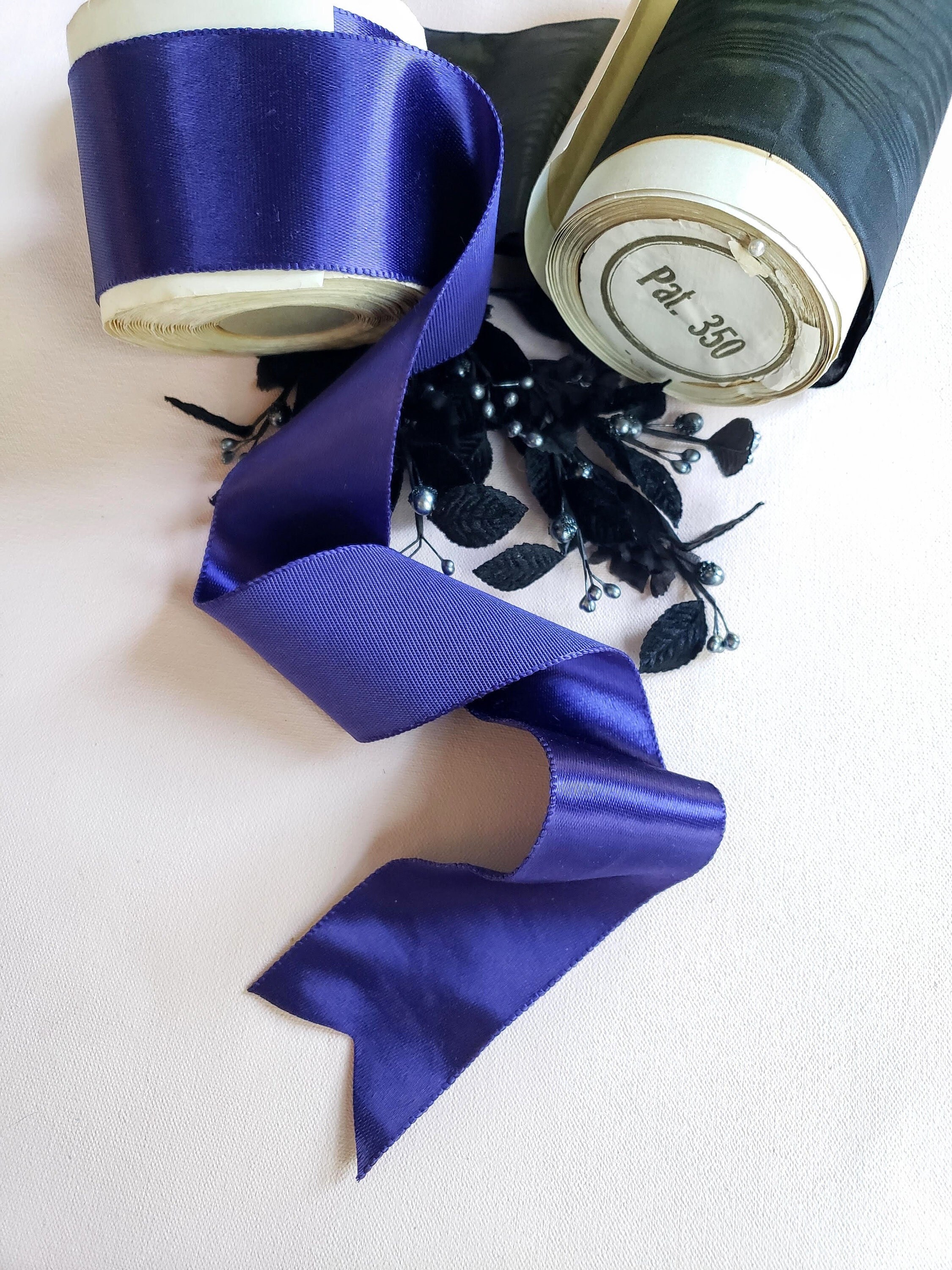 Vintage 30s Navy blue satin ribbon rayon 1.5 inch wide