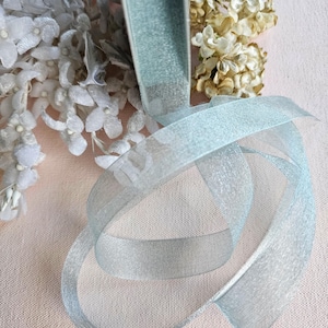 Aqua Blue Sheer Sparkle Organza Ribbon, Millinery, Dress Making, Wedding Bridal, DIY Crafts, Hair Bows, Floral 3/4&quot;, 18mm