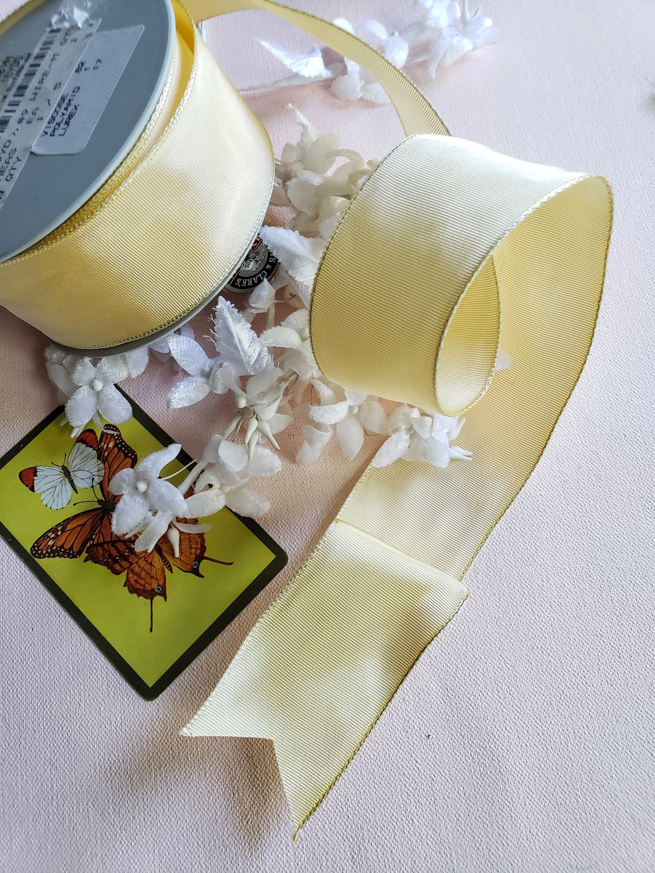 2+Y Pastel Yellow Swiss Wired Grosgrain Ribbon, Millinery, Wedding