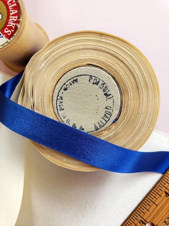 10Y Roll Vintage Bright Royal Blue Satin Ribbon, Millinery, Crafts