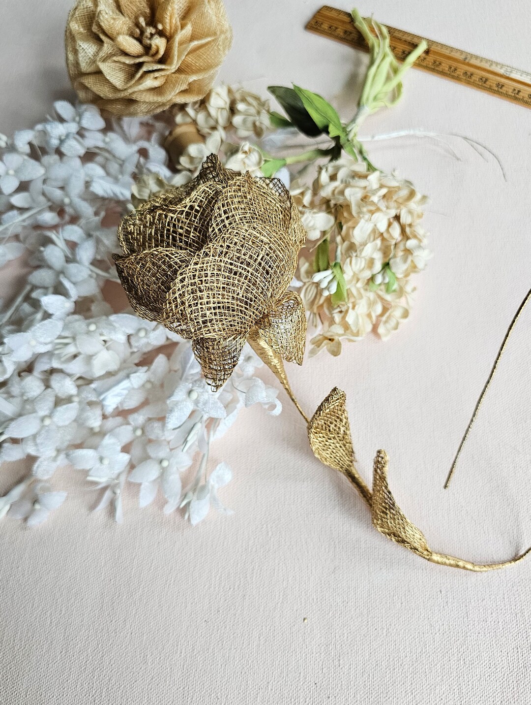 Straw Roses Vintage Antique Gold Straw Rose, Millinery, Decorative Trimming for Hat ...