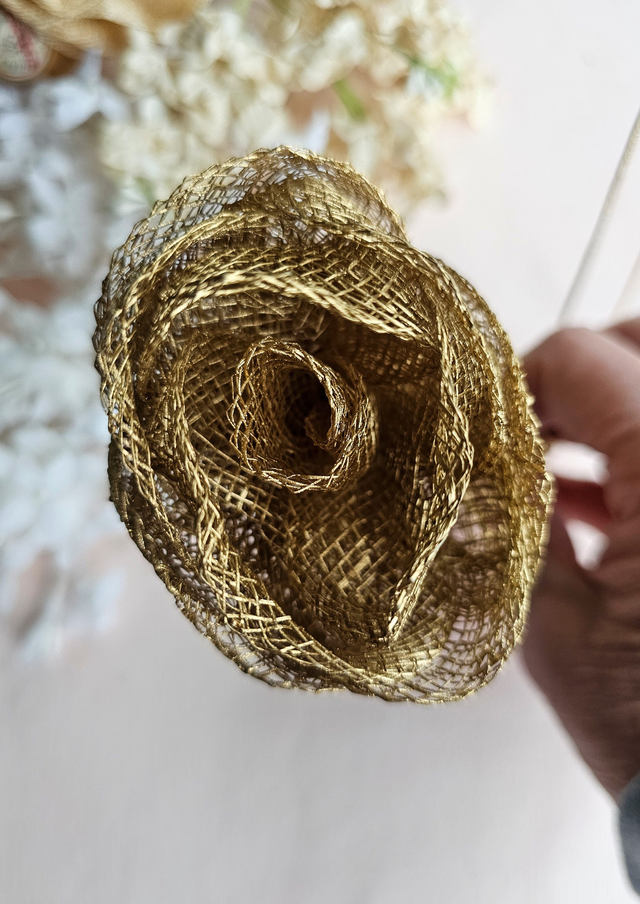 Straw Roses Vintage Antique Gold Straw Rose, Millinery, Decorative Trimming for Hat ...