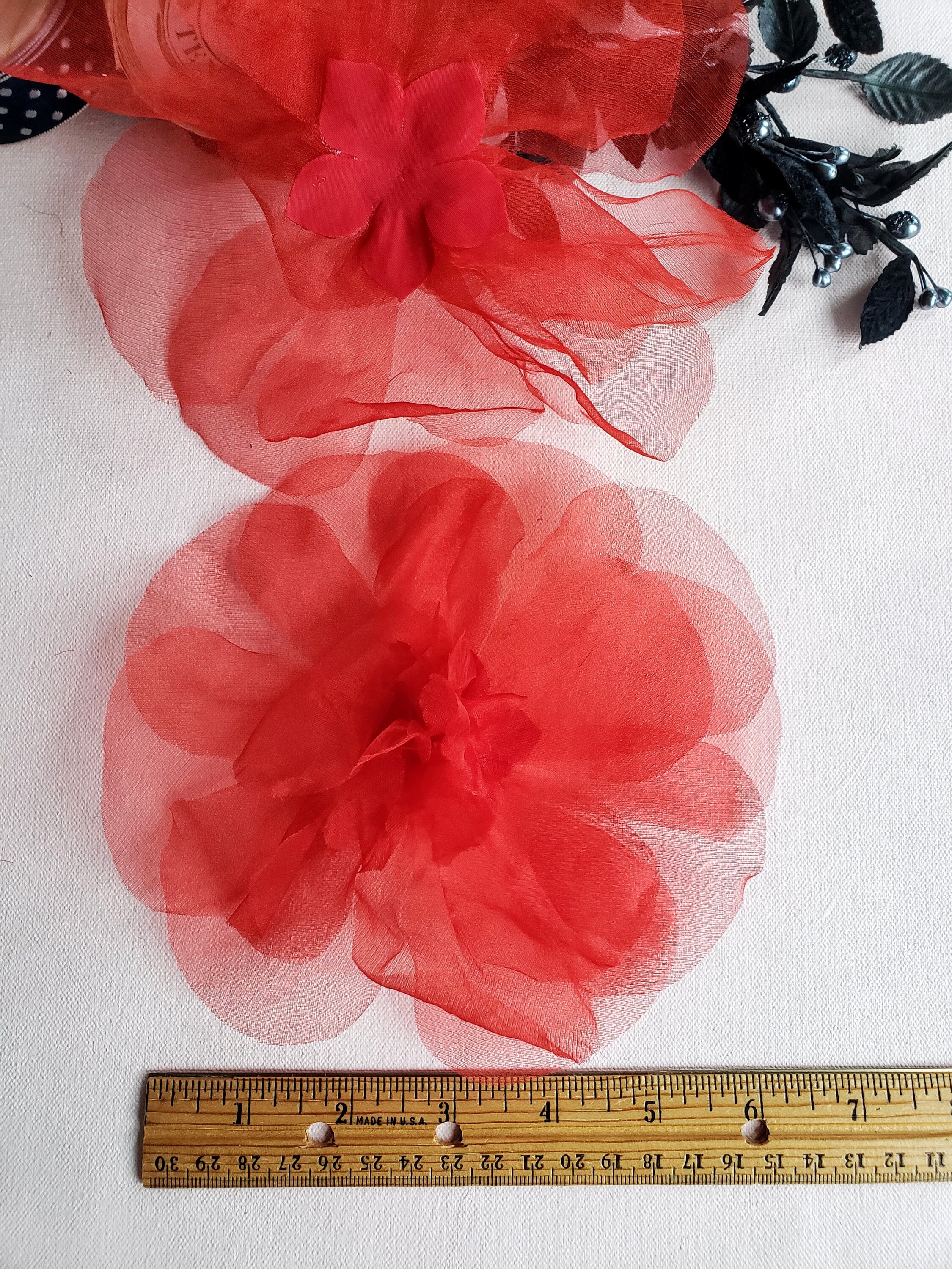 Millinery Flower Burgundy 5" Filmy Silk Organza Hat Wedding or Hair KM4 B 