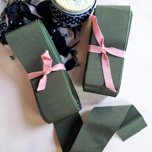 8Y Bundle Vintage Grosgrain Ribbon, Olive Green, Rayon Cotton, Petersham Grosgrain, millinery, haberdashery, hat bands,  2&quot; wide