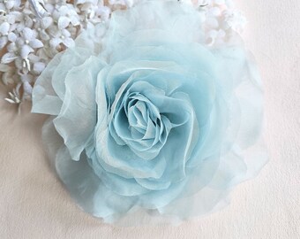 Large Vintage Pastel Blue Silk Flower, Millinery, hat and fascinator making, sewing trim, corsage flower