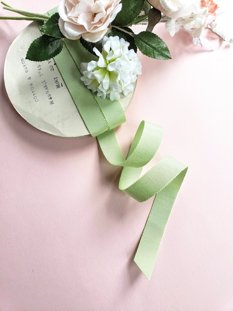 Green Ribbed Ribbon 2+Y Mint Green Vintage Grosgrain Ribbon, Cotton Rayon, Millinery, Trim ...