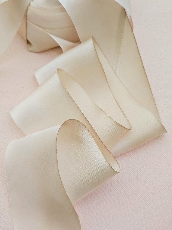 Ivory and Champagne Silk Satin Ribbon for Millinery, Dress Making