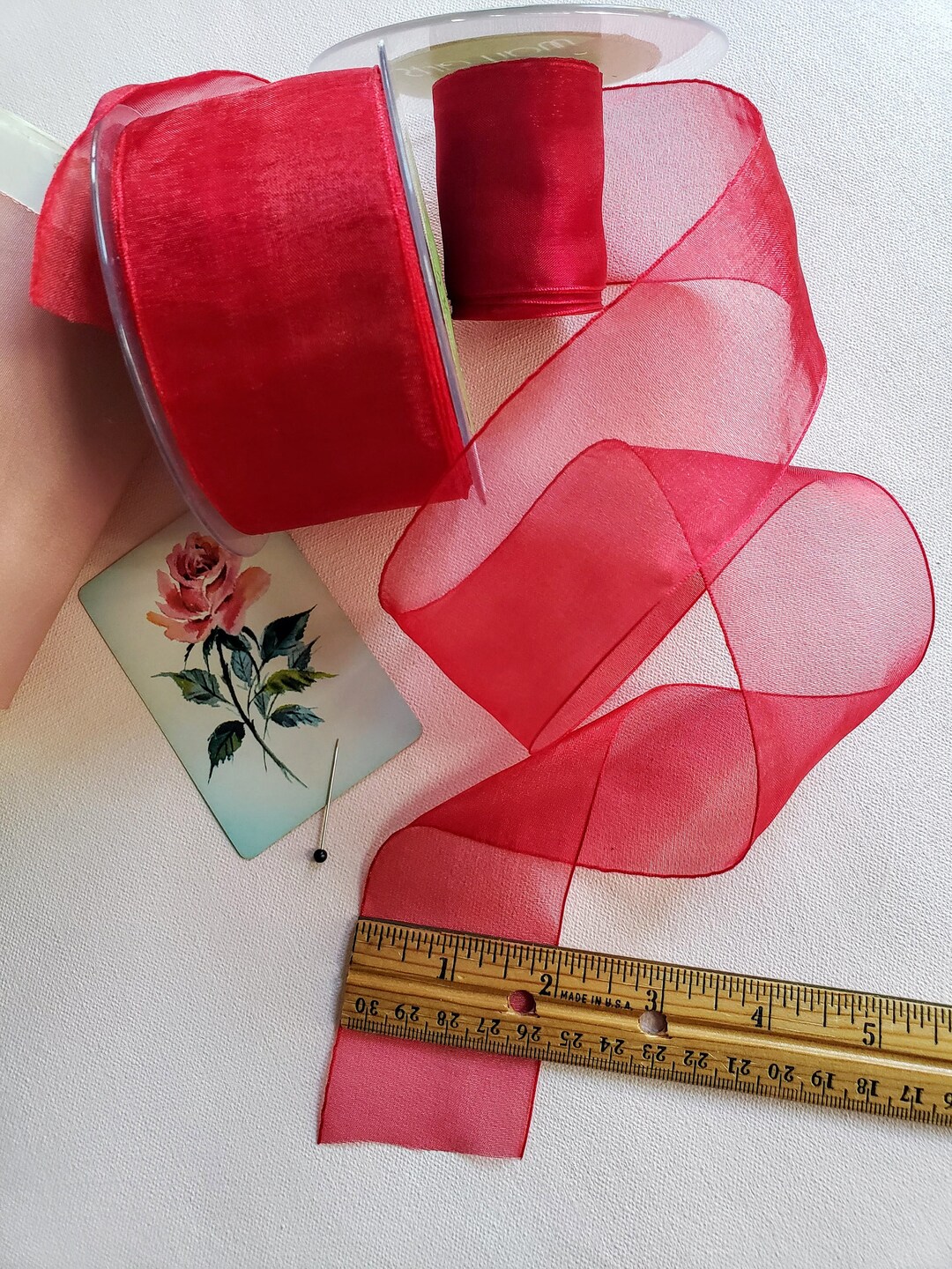 Iridescent Cherry Red Organza Ribbon, Millinery, Wedding Bridal, Flower ...