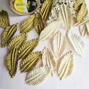 Vintage Straw Leaves, Ivory and Golden, Millinery, Flower making, Hat trim, wedding bridal, floral supplies