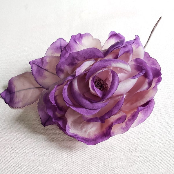 Vintage Purple Rose Silk Flower, Millinery, hat making, embellishment, sewing, vintage trim,  pin back, corsage flower