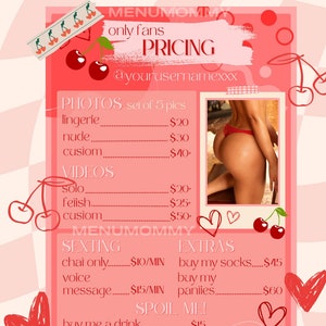 The Cherry Popper | OnlyFans Tip Menu, Editable Template, Digital Download, Canva Template, OF menu, OF Tip Menu Template, OF Pricing Menu