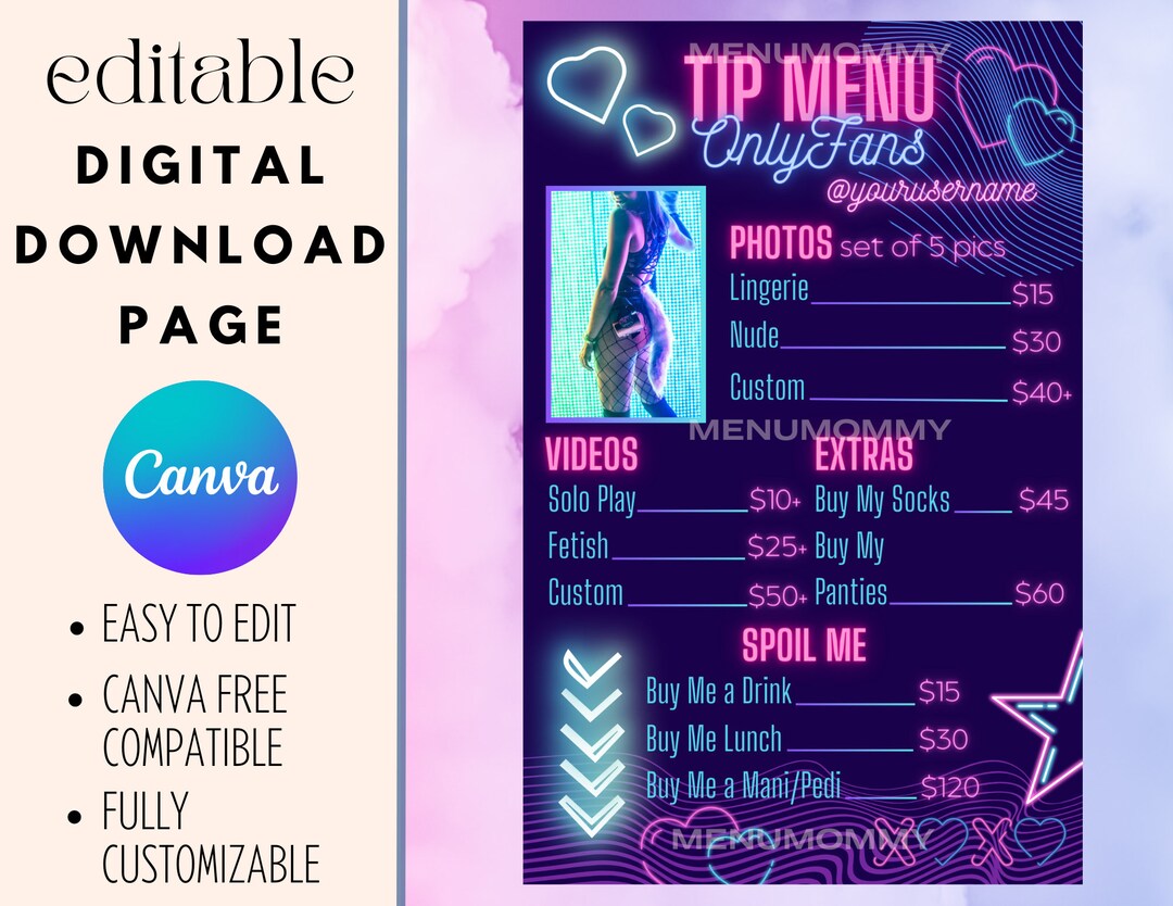 The Neon Dream | Onlyfans Tip Menu, Editable Template, Digital Download ...