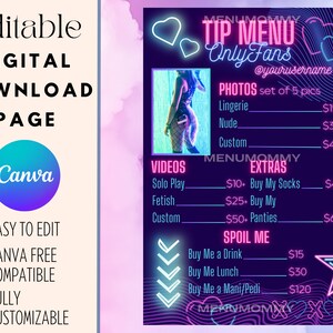 The Neon Dream | OnlyFans Tip Menu, Editable Template, Digital Download, Canva Template, OF menu, OF Tip Menu Template, OF Pricing Menu