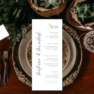 Minimalist Wedding Menu & Name Card Template, Modern Menu Card Template, Modern Place Card Template, Digital Download, Reception Dinner Menu