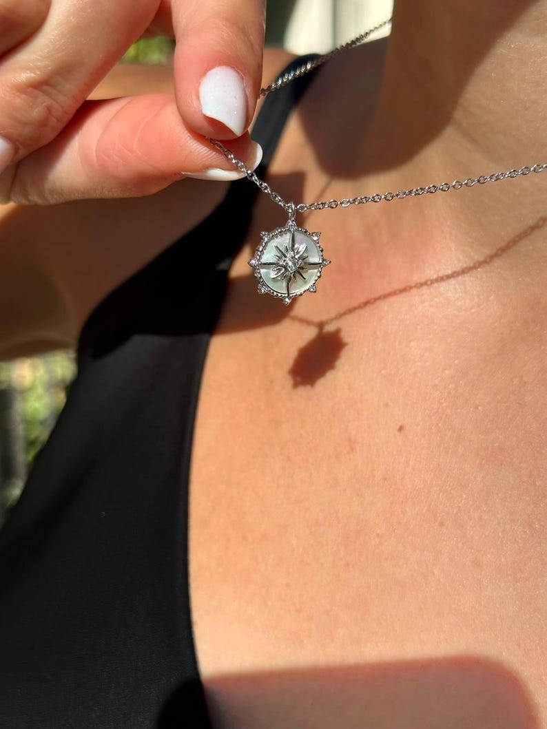Dainty Diamond Compass Necklace Travel Jewelry Coordinate Necklace