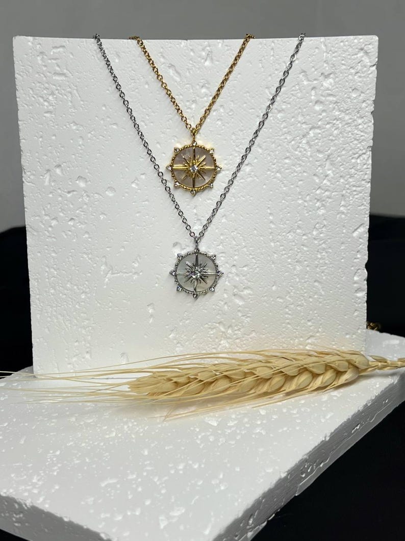 Dainty Diamond Compass Necklace Travel Jewelry Coordinate Necklace