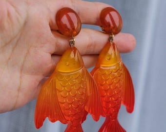 ジョルジオ・アルマーニ ヴィンテージ フィッシュ クリップオン イヤリング：ムラーノガラス＆レジン