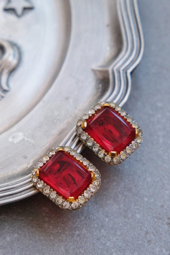 VALENTINO Ruby Color Rhinestone Statement Emerald… - image 2