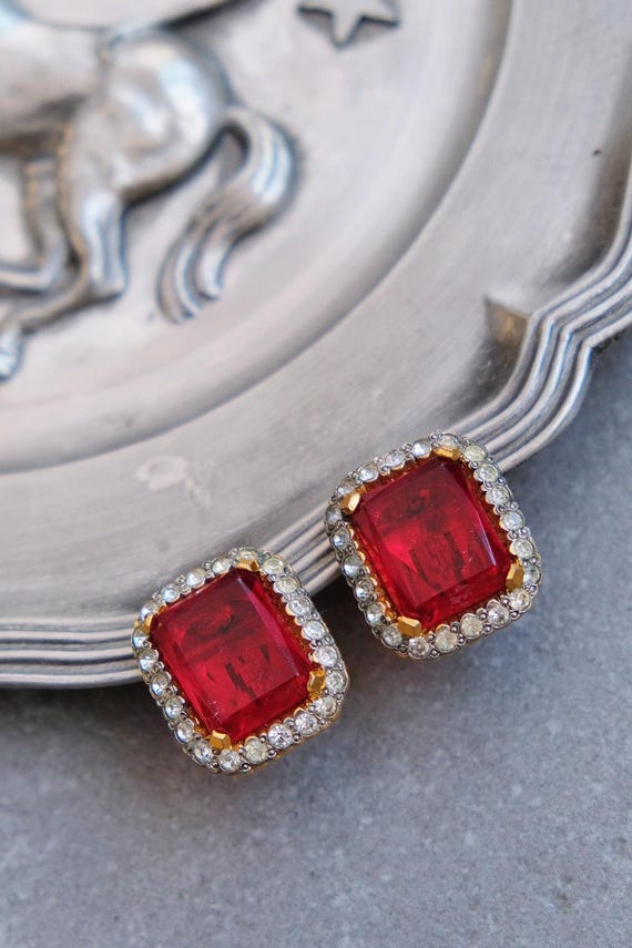 VALENTINO Ruby Color Rhinestone Statement Emerald… - image 3