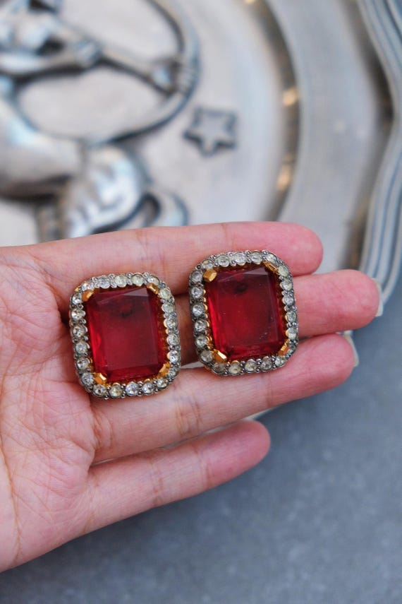 VALENTINO Ruby Color Rhinestone Statement Emerald… - image 8